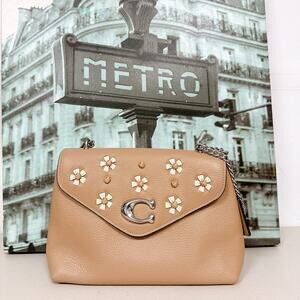 Coach CA146 Tammie Shoulder Bag With Floral Whipstitch Taupe Multi